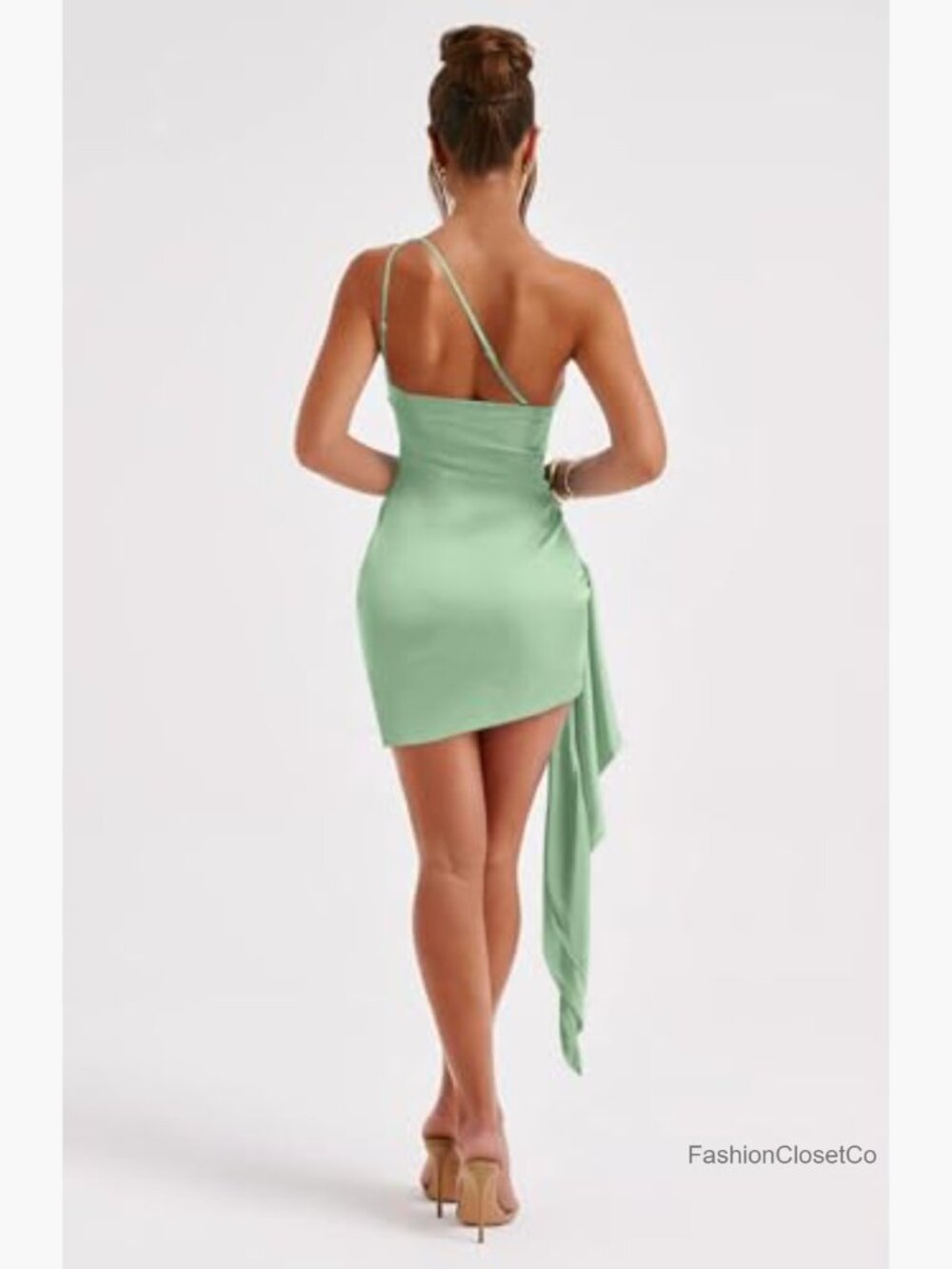 One Shoulder Ruched Bodycon Sleeveless Mini Club Party Dress - Picture 4 of 6